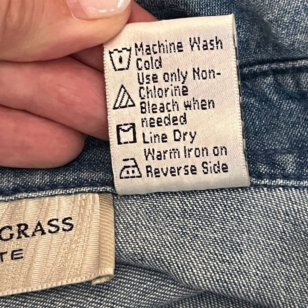 Lemon Grass Denim Shirt Jacket Floral Embroidery Red Plaid Front Panel Petite M - Picture 9 of 14